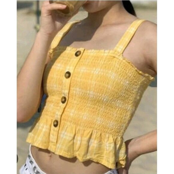 Hollister Yellow Gingham Cropped Tank Top Size S - Picture 1 of 3